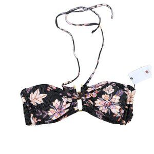 Shade and shore bikini top floral black top tie size small nwt